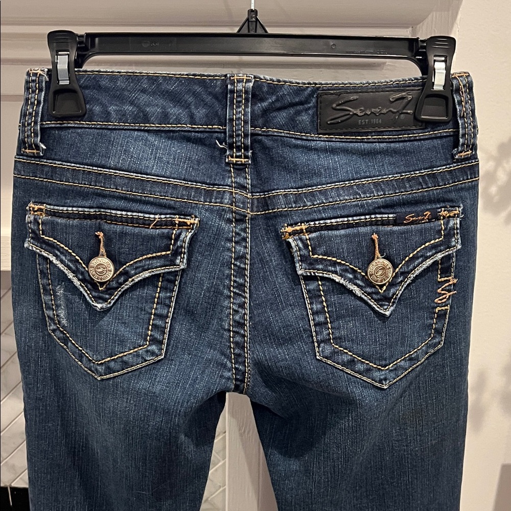 Seven7 Women's Dark Blue distressed jeans - Picture 4 of 5
